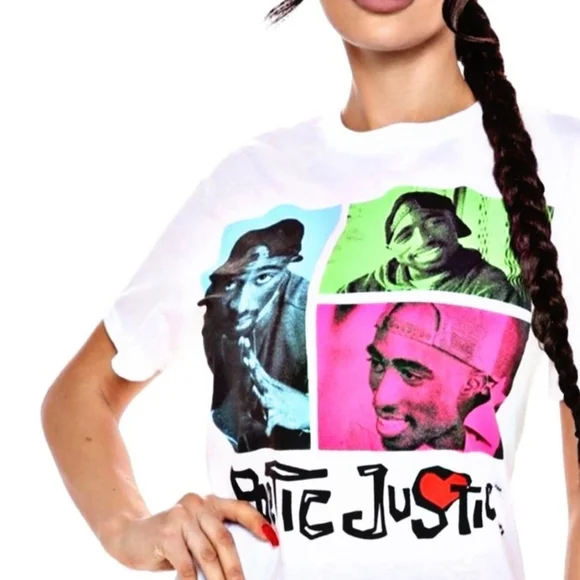 🆕️🆑️ FASHION NOVA GRAPHIC TEE | Retro Poetic Justice with 2 Pac Images White - Picture 3 of 10